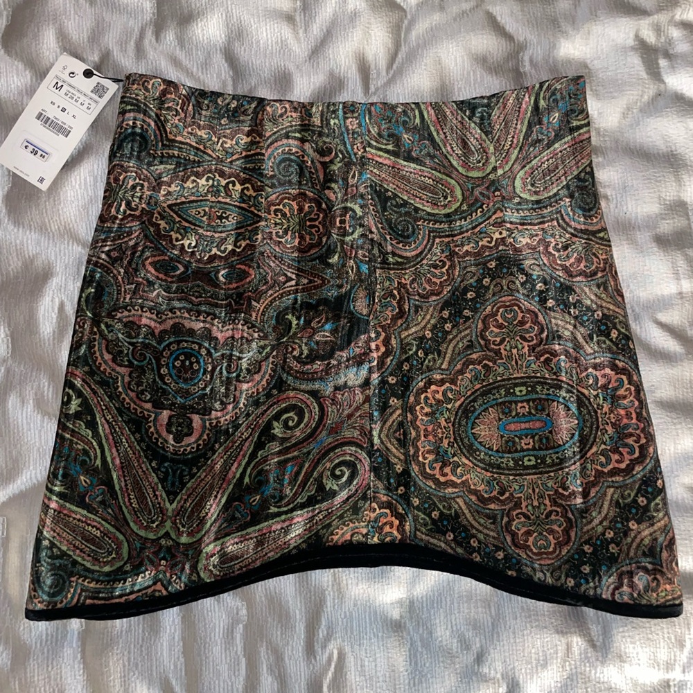 Zara Velvet Paisley Mini Skirt